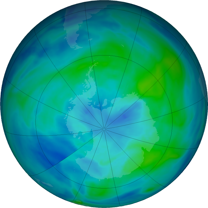 Antarctic ozone map for 30 March 2019